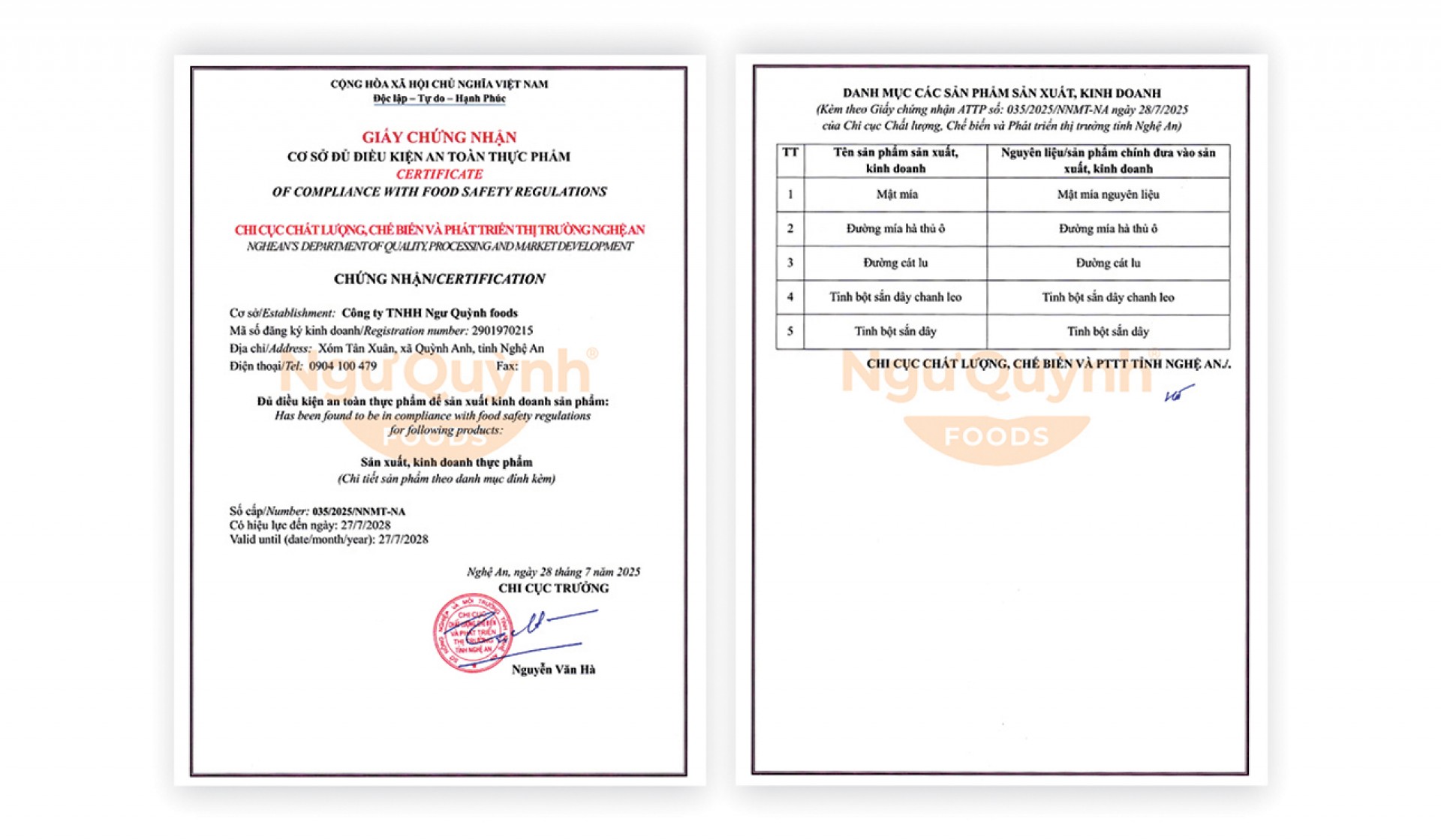 Chứng nhận VSATTP